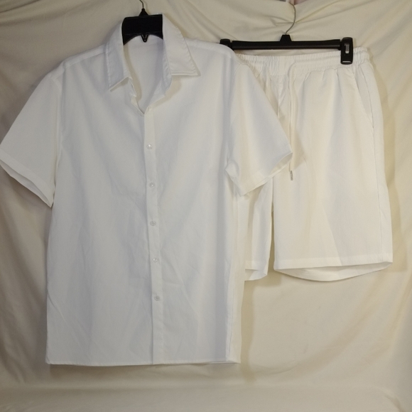 White Short Sleeve Shirt and Shorts Set - Picture 1 of 3